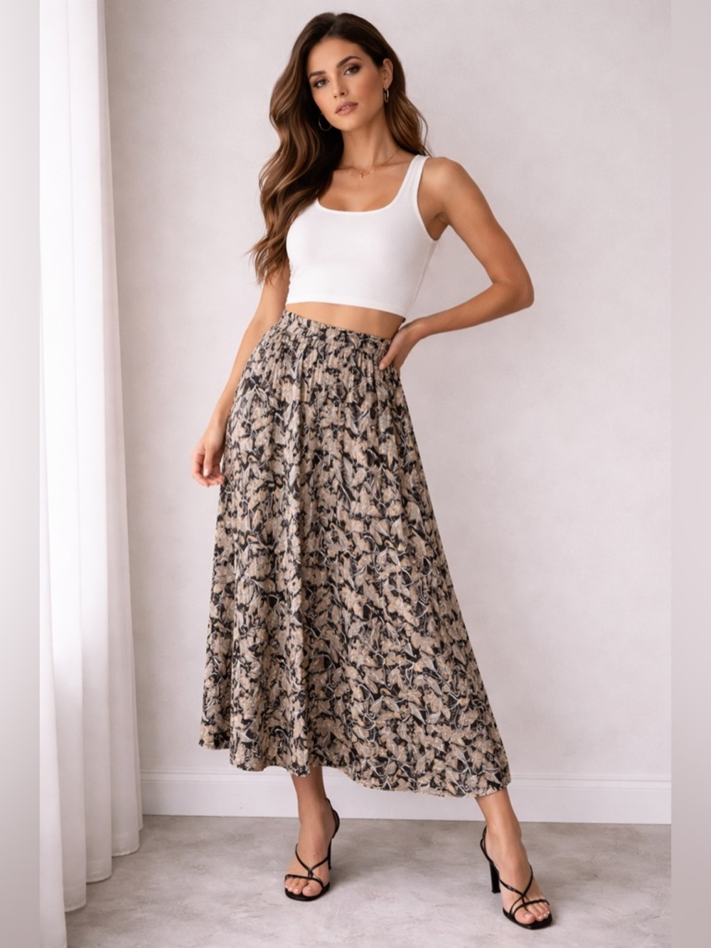 POSE Printed Midi Skirt – Boho Paisley Flowy Skirt